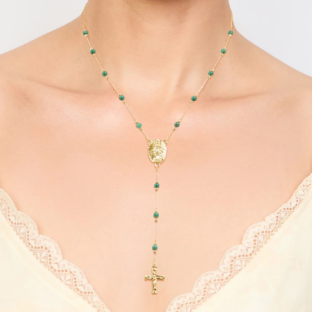 Elegant Gold and Green Beaded Necklace - Picture 2 of 9